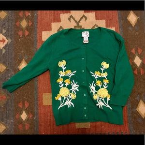 Tabitha Anthropologie green embroidered sweater, M
